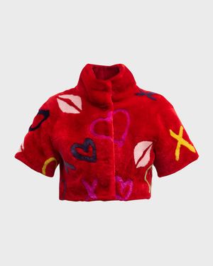 XO Short-Sleeve Crop Lamb Shearling Bolero