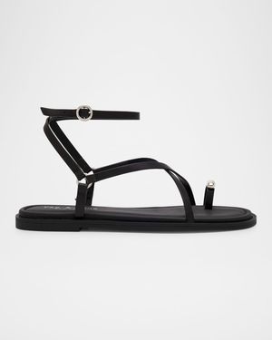 Leather Geo Strappy Toe-Ring Sandals
