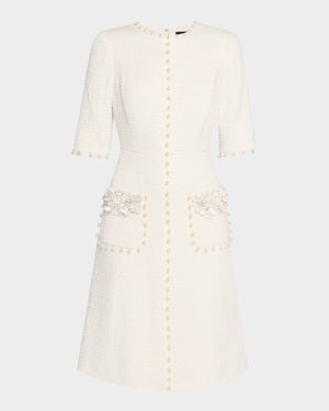 Bead-Embellished Boucle Dress