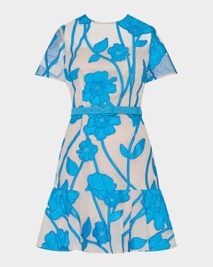 Rosie Floral Applique Flounce Mesh Mini Dress