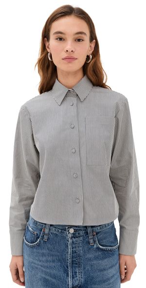 Proenza Schouler White Label Olive Shirt in Stripe Cotton Parchment/Dark Teal 6
