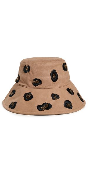 Lele Sadoughi Embroidered Long Brim Bucket Hat Leopard One Size
