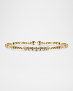 14K Yellow Gold Bujukan Bead and Cluster Diamond Bangle