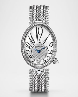 Reine de Naples 18K White Gold 28.5mm Bracelet Watch with Diamonds
