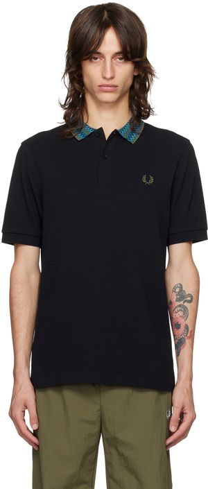 Fred Perry Polo noir à motif en tricot jacquard au col