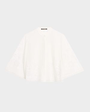 Cyra Embroidered Lace-Inset Blouse