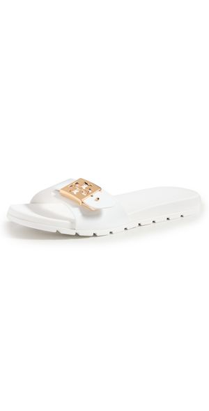 Tory Burch Buckle Slides White/Gold/White 7