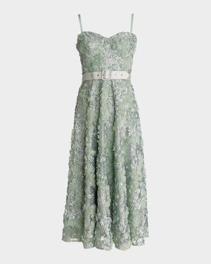 Mabel Beaded Floral Applique Midi Dress