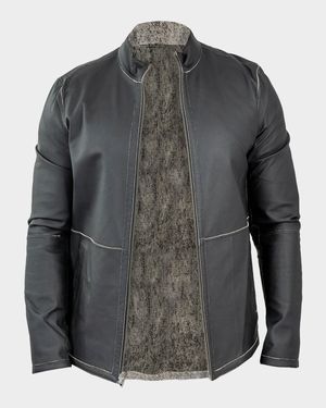 Men's Printed Reversible Leather Full-Zip Jacket