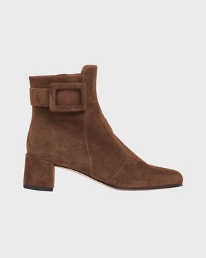 Tres Vivier Suede Buckle Ankle Booties