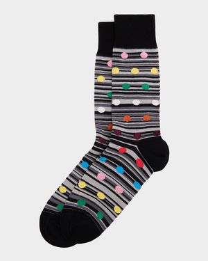 Men's Kinsley Polka Dot Overlay Signature Stripe Crew Socks