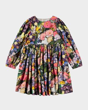 Girl's Cocos Floral Puff-Sleeve Dress, Size 3T-6