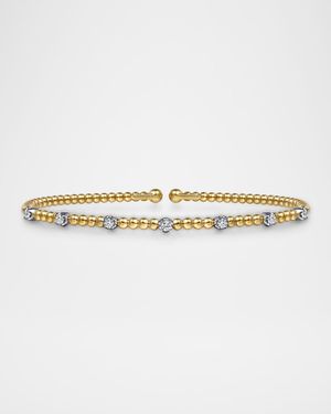 14K White and Yellow Gold Bujukan Diamond Stations Bangle