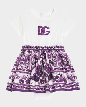 Girl's Majolica-Print Short-Sleeve Dress, Size 3M-30M