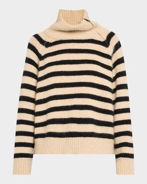 Raelyn Striped Zip Turtleneck Cashmere Sweater