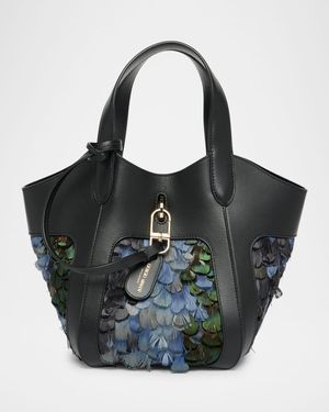 Small Feather-Embellished Leather Tote Bag