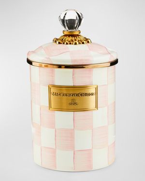 Rosy Check Enamel Canister, Medium