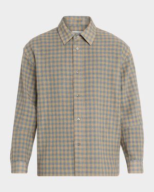 Men's Lightweight Wool Plaid Button-Down Shirt