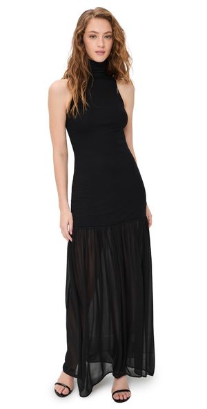 Enza Costa Airy Halter Turtleneck Dress Black XL
