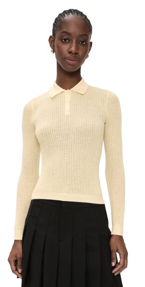 Guest in Residence Long Sleeve Cashmere Shrunken Polo Mist XL