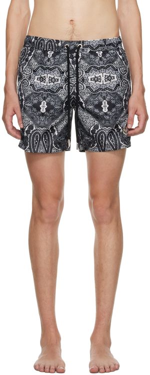 Moncler Black Bandana Print Swim Shorts