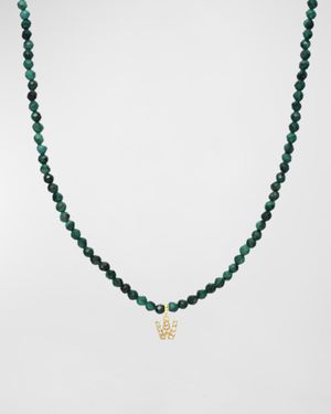 Malachite Beaded Mini Diamond Spaced Initial Necklace