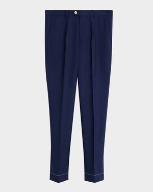 Men's Virgin Wool Leisure-Fit Pleated Trousers