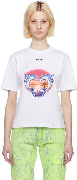 MSGM White Crewneck T-Shirt