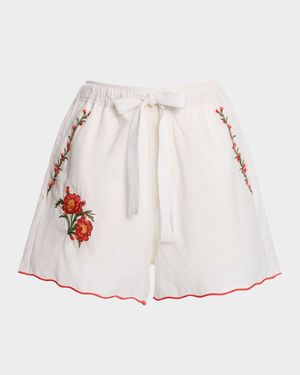 Watts Nacar Embroidered Cotton-Linen Shorts