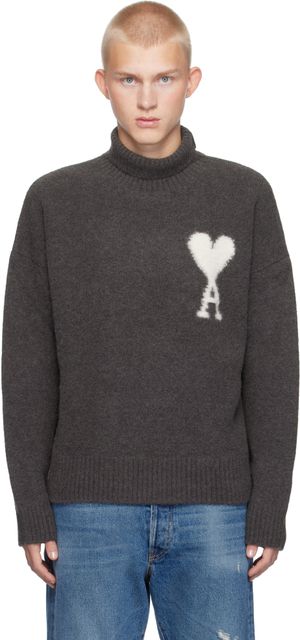 AMI Paris Col roulé gris à logo Ami de cœur