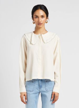 Maison Labiche - Chemise droite col claudine brodée - Taille L - Blanc