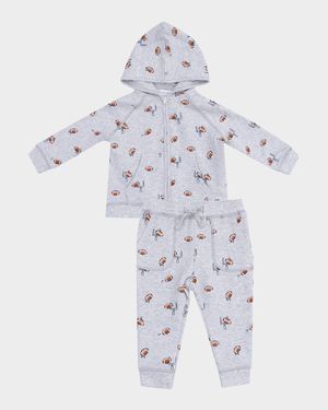 Boy's Football Field Goal Zip Hoodie & Joggers Set, Size 6M-3
