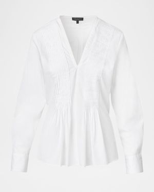 Asher Pleated Long-Sleeve Blouse