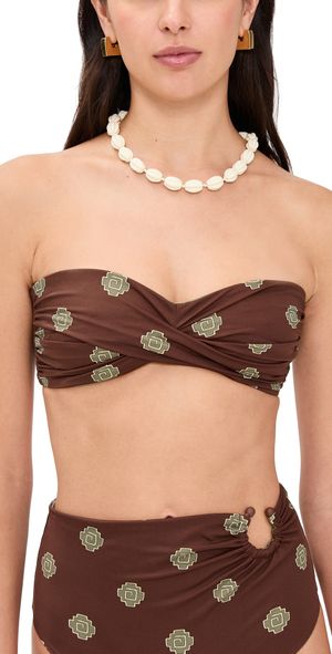 Johanna Ortiz Mocca Sea Sprite Bikini Top Dark Chocolate/Light Green L