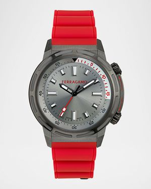 Ferragamo Sport IP Gunmetal PU-Strap Watch, 46mm