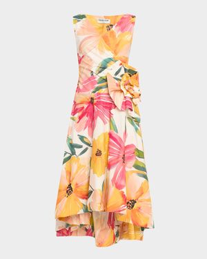 Sleeveless High-Low Rosette Midi Dress