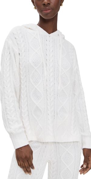 PJ Salvage Cozy Chenille Cable Knit Hoodie Ivory L