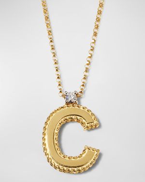 Princess 18K Yellow Gold Diamond Initial Necklace, C
