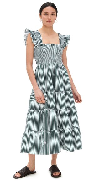 Hill House Home The Ellie Nap Dress Green Stripe L
