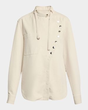 Tess Asymmetric Snap-Button Cotton Shirt