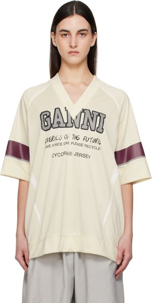 GANNI T-shirt surdimensionné blanc cassé en filet Future