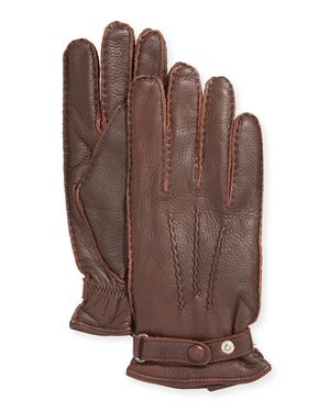 Winston Snap Leather Cashmere-Lined Gloves