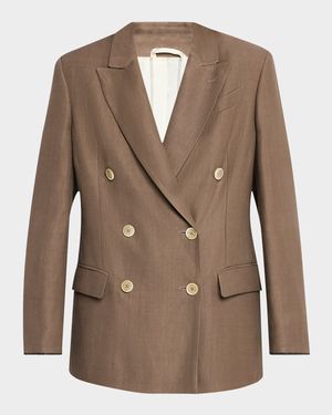 Double-Breasted Fluid Linen Twill Blazer