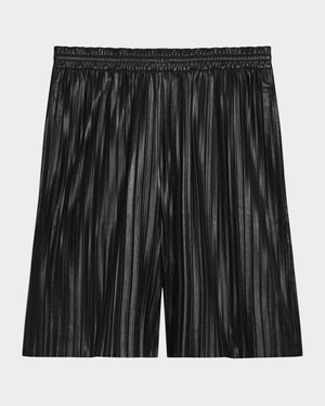 Men's Pleated Leather Pull-On Shorts