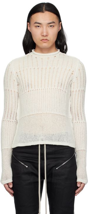 Rick Owens Off-White Hollywood Grid Knit Cropped Biker Sweater