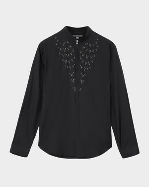 Men's Lex Silk and Wool Rhinestone-Embellished Button-Down Shirt