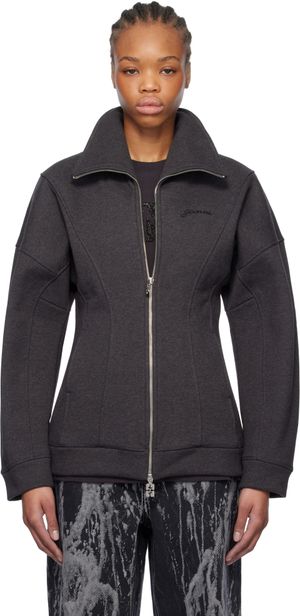 GANNI Gray Heavy Fleece Zip Up Jacket