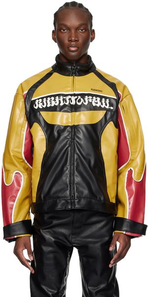 KUSIKOHC Black & Yellow Rider Faux-Leather Jacket