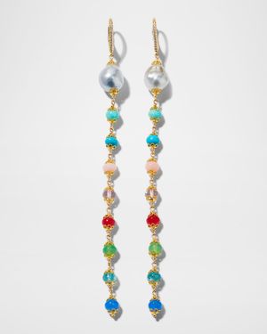 18k Wire Wrap Line Earrings with Tahitian Pearls