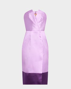 Strapless Folded Bustier Silk Midi Dress